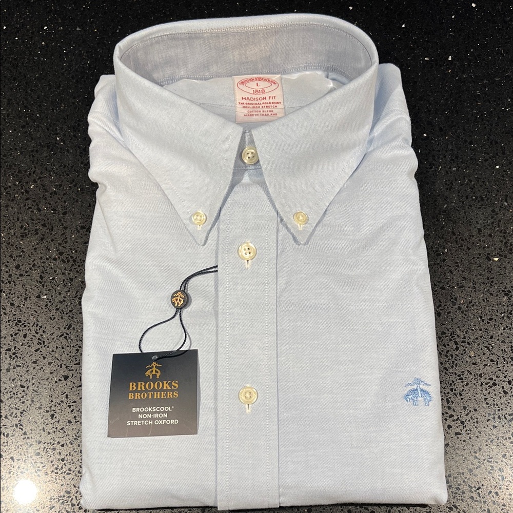 Brooks Brothers Men’s Light Blue Button-Down Shirt – Stretch Madison Fit, size L